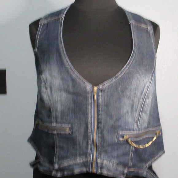 Denim Halter Vest with Cutouts - Picture 2 of 9